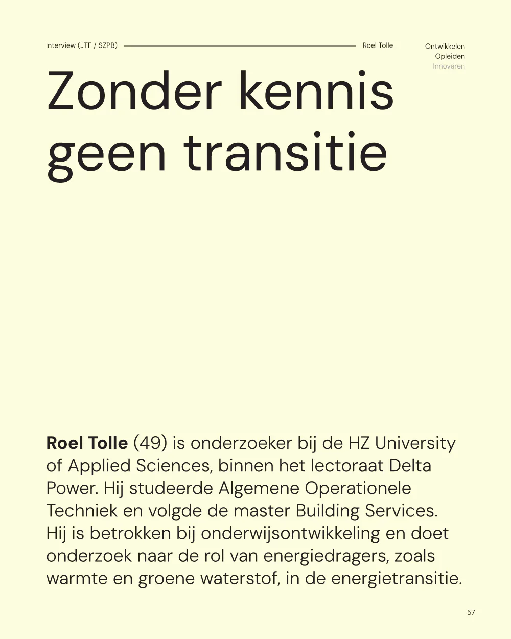 Pulse, pagina 57: Zonder kennis geen transitie